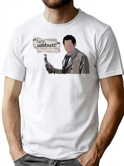 Hey Assbutt - Castiel Premium Heavyweight Cotton T-Shirt - Black