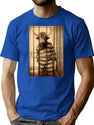 Highland Cow In Jail In A Striped Prison Suit Funny Vintage T-Shirt for Men & Women, T-Shirts Graphic Tee - Blue