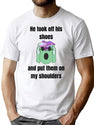 His Shoes - Funny Weird Meme Bad Translation Bootleg Graphic T-Shirt - White