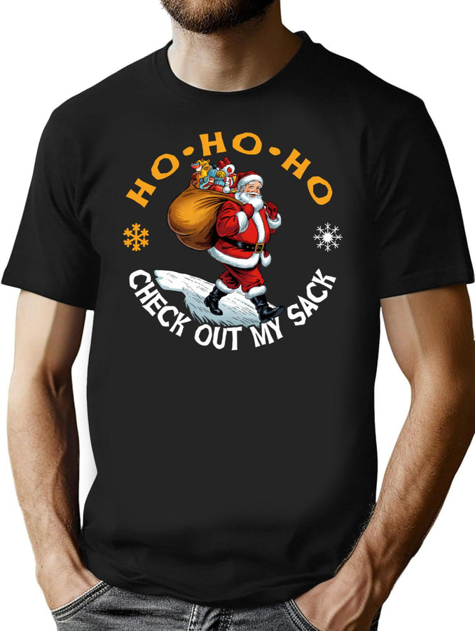 Ho Ho Ho Check Out My Sack T-Shirt for Men & Women, T-Shirts Graphic Tee - Black