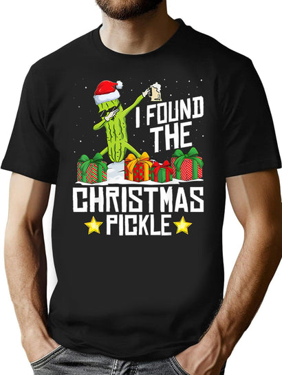 I Found The Christmas Pickle Funny Pickle Dabbing Dill T-Shirt for Men & Women, T-Shirts Graphic Tee - Black