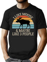 I Like Moose And Maybe Like 3 People Moose Retro Style Vintage T-Shirt for Men & Women, T-Shirts Graphic Tee - Black