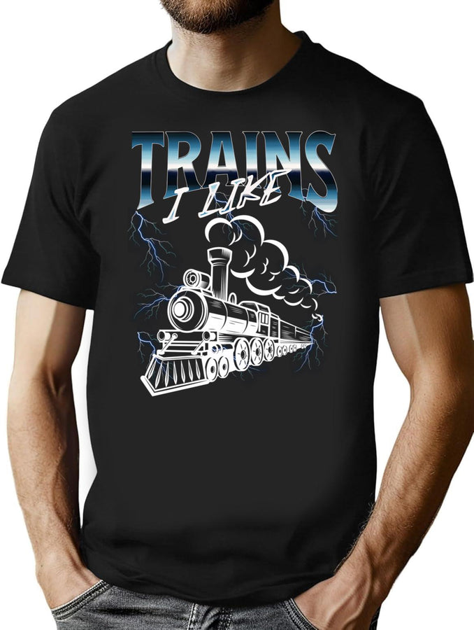I Like Trains Bootleg Graphic T-Shirt - Black
