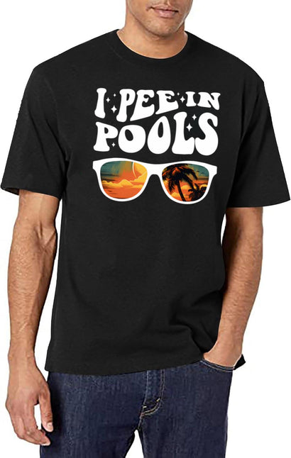 I Pee In Pools Groovy Design Sarcastic Saying Funny Pool T-Shirt for Men & Women, T-Shirts Graphic Tee - Black
