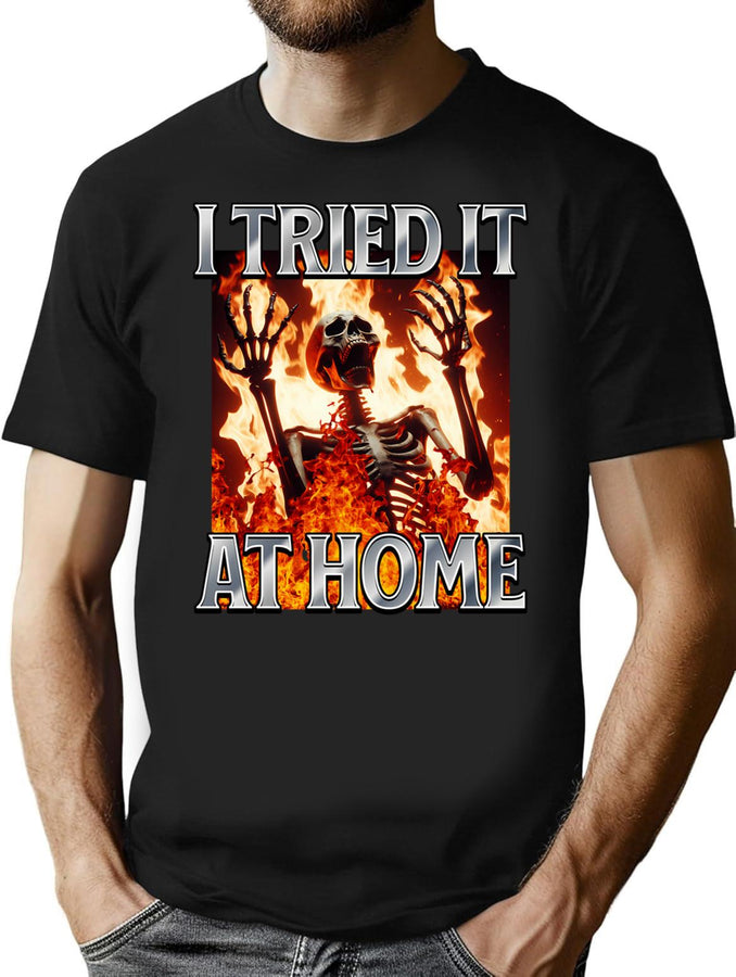 I Tried It At Home Screaming Skeleton Bootleg Graphic T-Shirt - Black