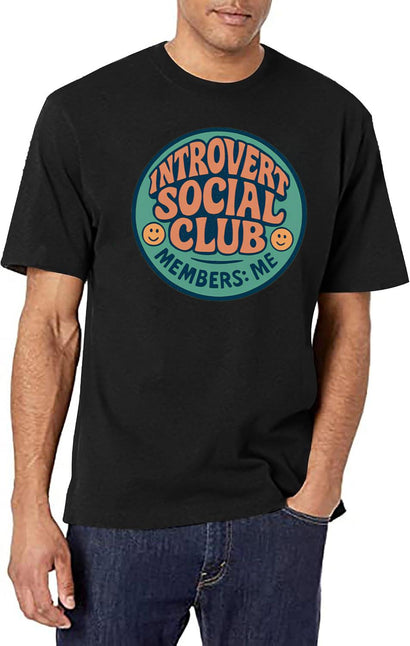 Introvert Social Club Funny Introvert Gift Anti Social Humor Sarcastic Quote Vintage Badge T-Shirt for Men & Women, T-Shirts Graphic Tee - Black