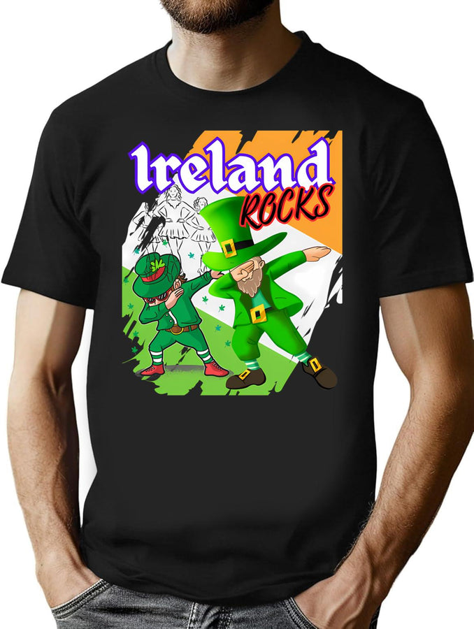 Ireland Leprechauns Rock Bootleg Graphic T-Shirt - Black