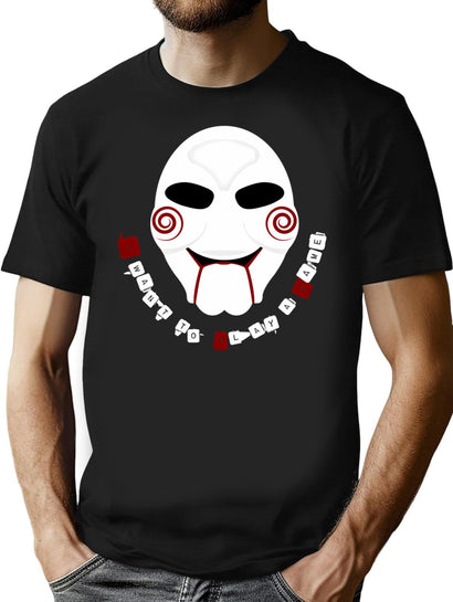 Jigsaw - Billy - I Want To Play A Game T-Shirt for Men & Women, T-Shirts Graphic Tee - Black