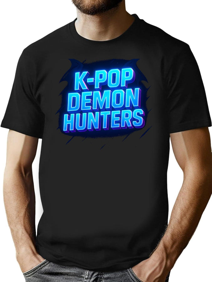 K-Pop Demon Hunters Bold Neon Typography T-Shirt for Men & Women, T-Shirts Graphic Tee - Black