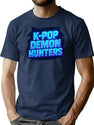 K-Pop Demon Hunters Bold Neon Typography T-Shirt for Men & Women, T-Shirts Graphic Tee - Navy