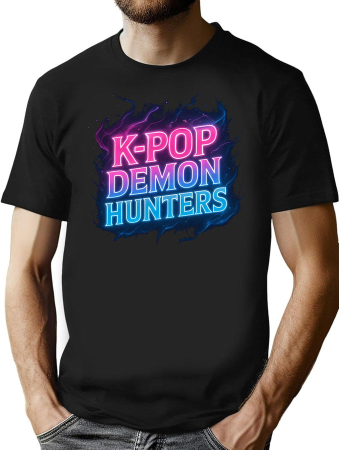 K-Pop Demon Hunters Neon Power Glow T-Shirt for Men & Women, T-Shirts Graphic Tee - Black
