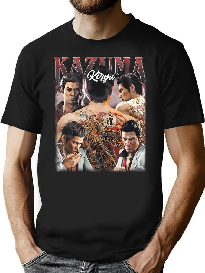 Kazuma Kiryu Vintage Bootleg Style Bootleg Graphic T-Shirt - Black