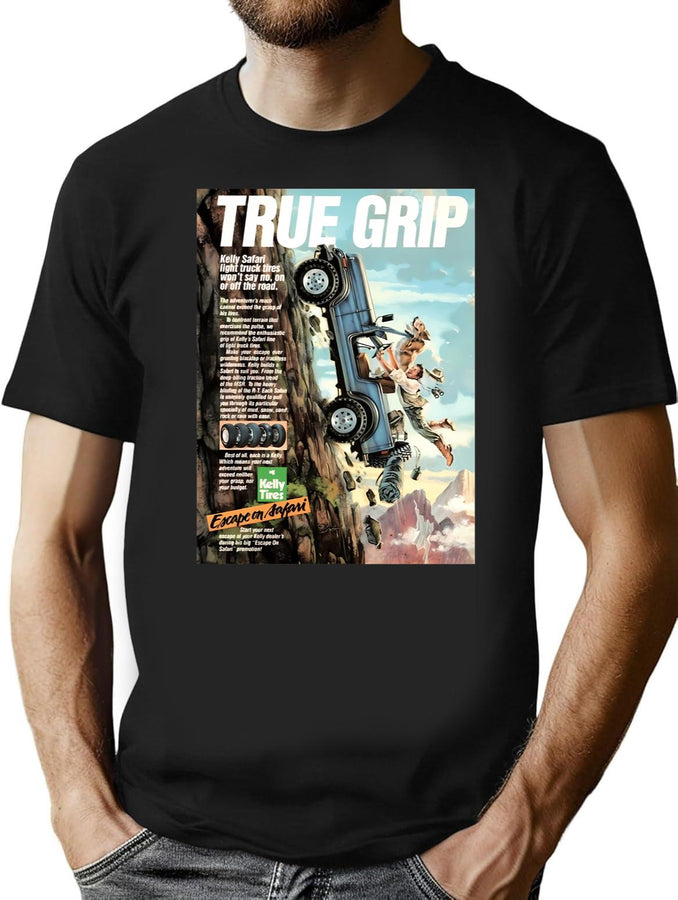 Kelly Tires - True Grip Ad T-Shirt for Men & Women, T-Shirts Graphic Tee - Black
