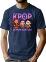 Kpop Demon Hunters Inspired Chibi T-Shirt for Men & Women, T-Shirts Graphic Tee - Navy