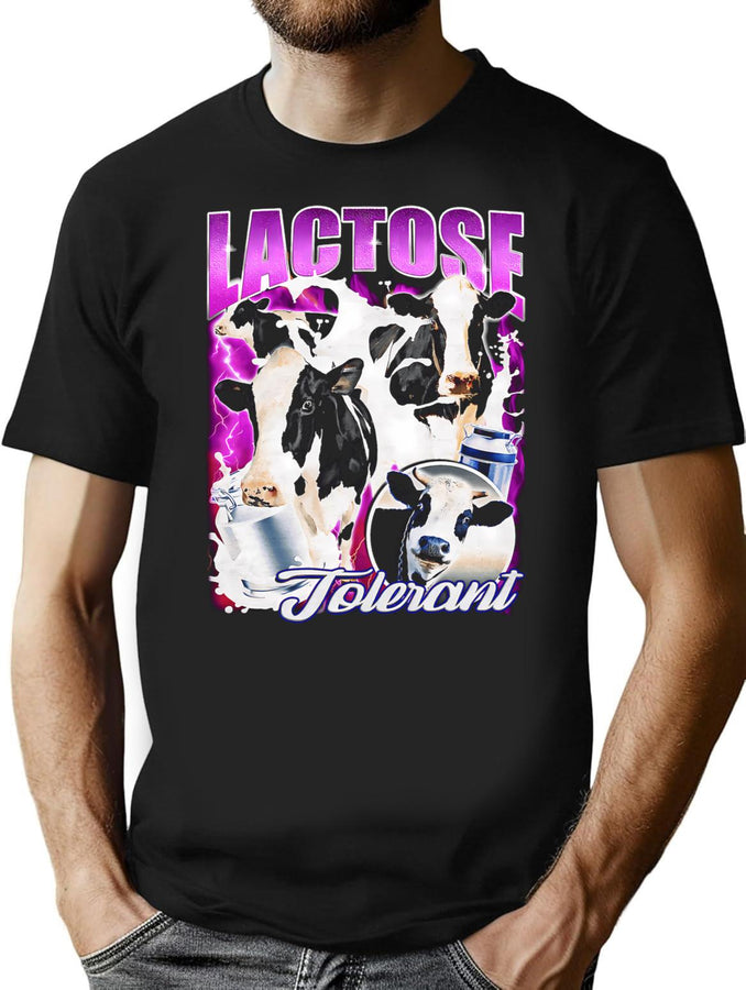 Lactose Tolerant Vintage Retro Bootleg 90S Style Bootleg Graphic T-Shirt - Black