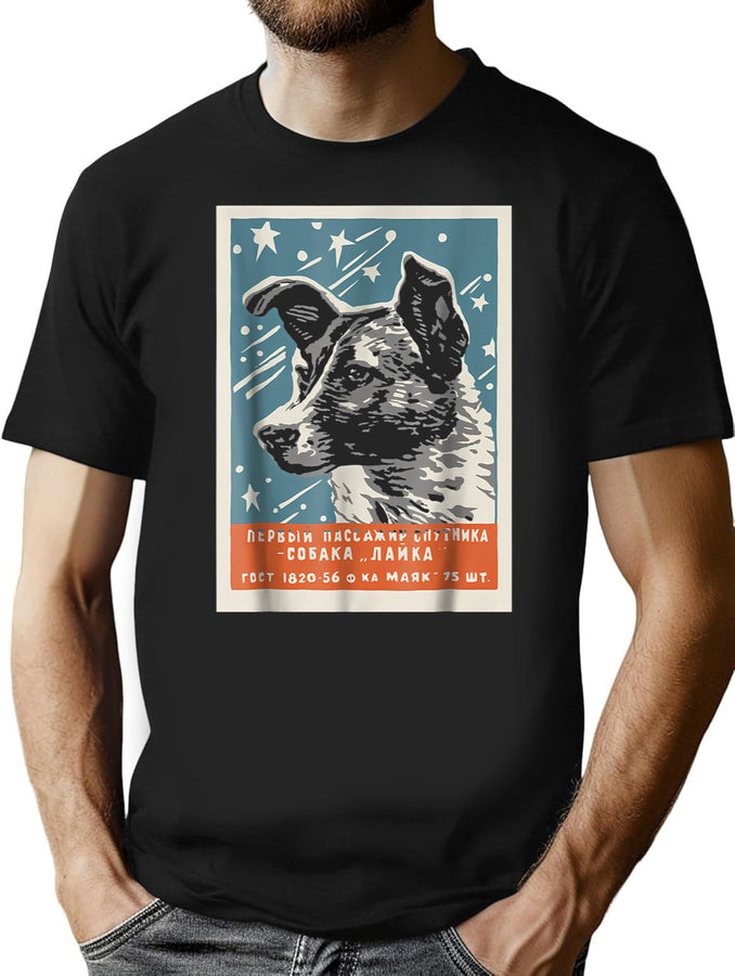 Laika Space Dog Vintage Cccp Soviet Russia Ussr T-Shirt for Men & Women, T-Shirts Graphic Tee - Black
