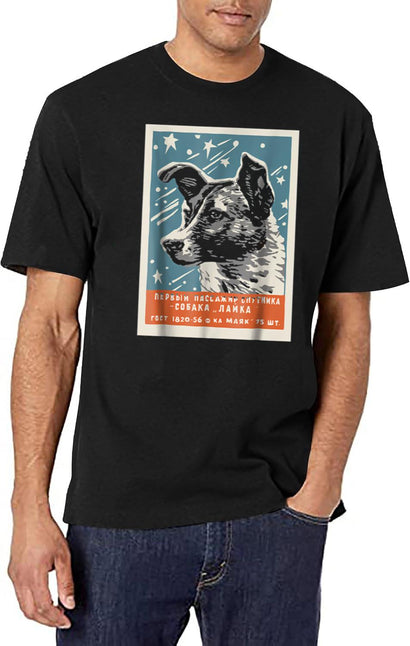 Laika Space Dog Vintage Cccp Soviet Russia Ussr T-Shirt for Men & Women, T-Shirts Graphic Tee - Black