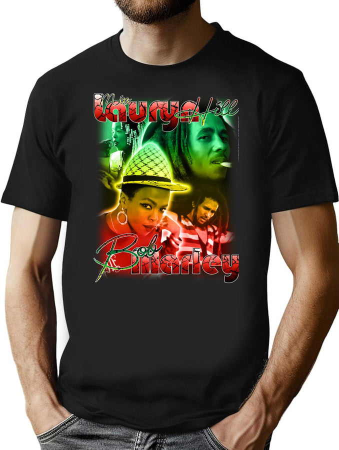 Lauryn Hill Bob Marley Bootleg Graphic T-Shirt - Black