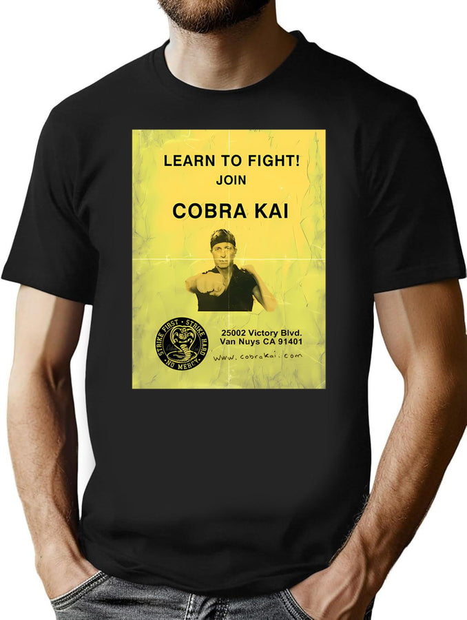 Learn To Fight Flyer Cobra Kai T-Shirt for Men & Women, T-Shirts Graphic Tee - Black