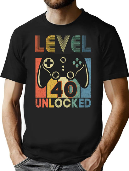 Level 40 Unlocked Funny Video Gamer 40Th Birthday Gift T-Shirt for Men & Women, T-Shirts Graphic Tee - Black