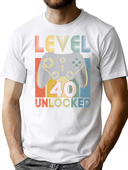 Level 40 Unlocked Funny Video Gamer 40Th Birthday Gift T-Shirt for Men & Women, T-Shirts Graphic Tee - Black
