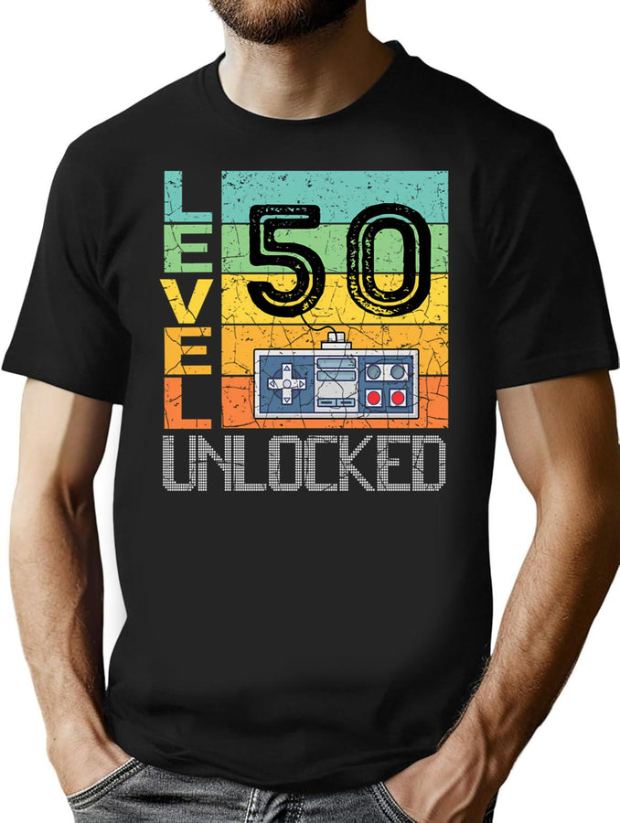 Level 50 Unlocked Shirt - 50Th Birthday Gift T-Shirt for Men & Women, T-Shirts Graphic Tee - Black