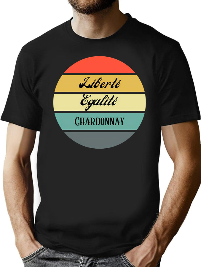 Liberte Egalite Chardonnay Vintage T-Shirt for Men & Women, T-Shirts Graphic Tee - Black