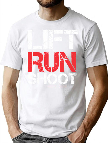 Lift Run Shoot Funny Gym Vintage Style Lift Weight Exercise Quote Artwork For Fitness Lovers T-Shirt for Men & Women, T-Shirts Graphic Tee - Black