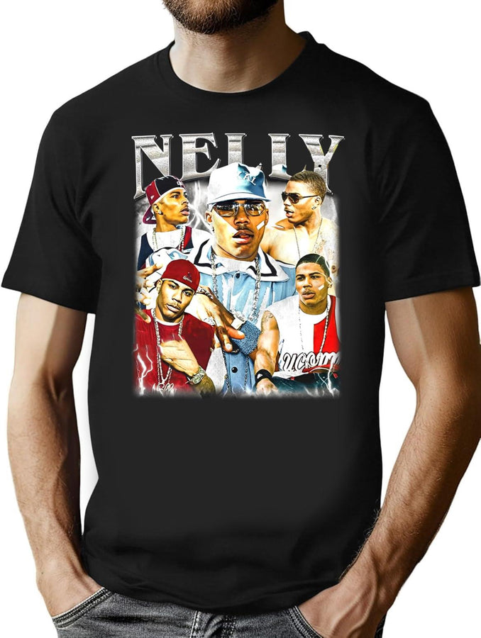 Limited Nelly Rapper Vintage Shirt Gift for Woman and Man T-Shirt for Men & Women, T-Shirts Graphic Tee - Black