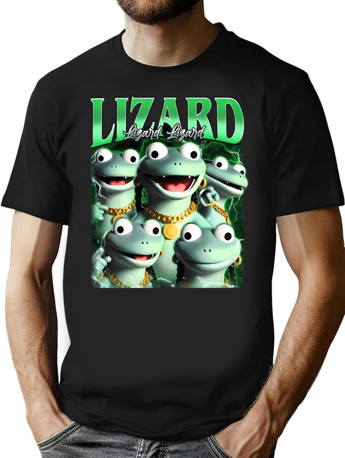 Lizard Lizard Lizard Meme Vintage Bootleg T-Shirt for Men & Women, T-Shirts Graphic Tee - Black