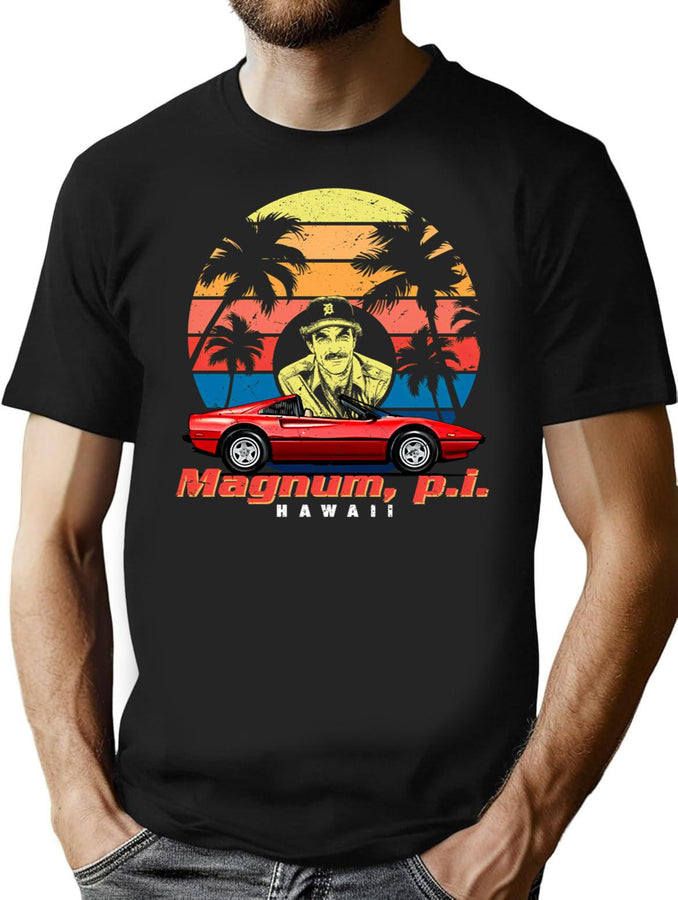 Magnum Pi Retro T-Shirt for Men & Women, T-Shirts Graphic Tee - Black