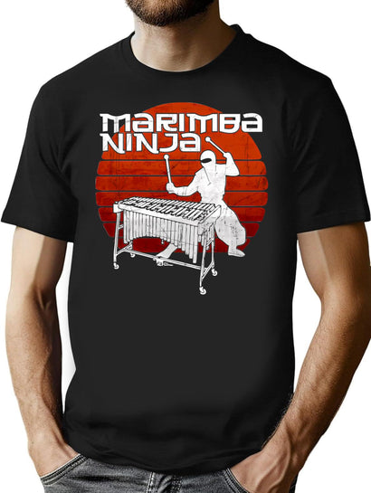 Marimba Ninja Vintage Funny Percussion Marching Band Gift T-Shirt for Men & Women, T-Shirts Graphic Tee - Black