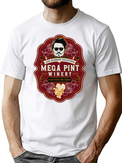 Mega Pint Winery Label T-Shirt for Men & Women, T-Shirts Graphic Tee - Black