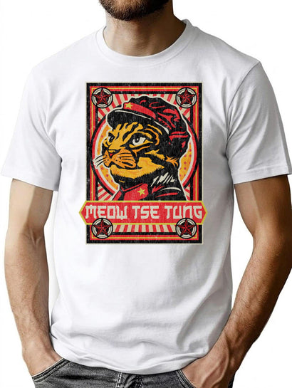 Meow Tse Tung Worn T-Shirt for Men & Women, T-Shirts Graphic Tee - Black