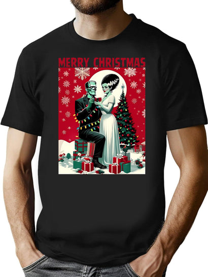 Merry Christmas The Lovers T-Shirt for Men & Women, T-Shirts Graphic Tee - Black