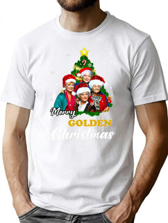 Merry-Golden-Christmas T-Shirt for Men & Women, T-Shirts Graphic Tee - Black
