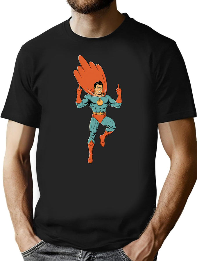 Middle Finger Hero T-Shirt for Men & Women, T-Shirts Graphic Tee - Black