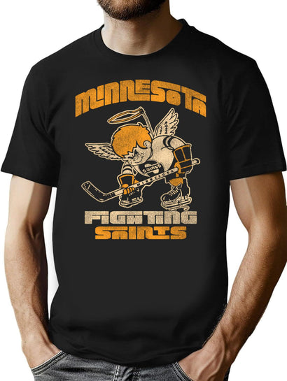 Minnesota Fighting Saints Hockey Team Worn T-Shirt for Men & Women, T-Shirts Graphic Tee - Black