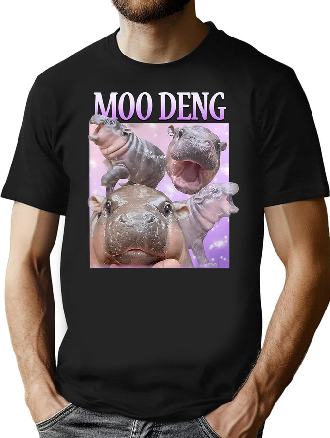 Moo Deng Vintage Style T-Shirt for Men & Women, T-Shirts Graphic Tee - Black