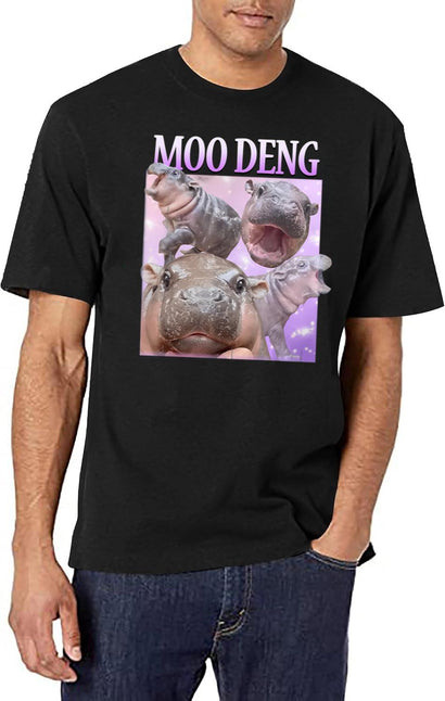 Moo Deng Vintage Style T-Shirt for Men & Women, T-Shirts Graphic Tee - Black