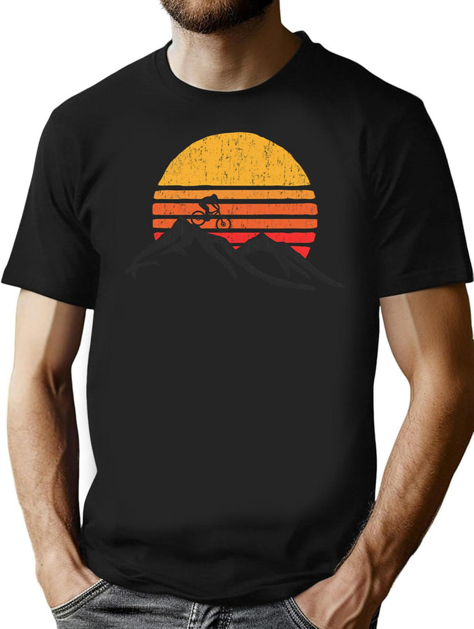 Mountain Bike Vintage Sunset Design Graphic - T-Shirt - W T-Shirt for Men & Women, T-Shirts Graphic Tee - Black