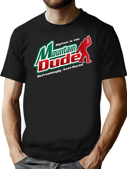 Mountain Dude Funny Bigfoot T-Shirt for Men & Women, T-Shirts Graphic Tee - Black