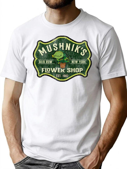 Mushnik'S Florist Crest Seymour Worn T-Shirt for Men & Women, T-Shirts Graphic Tee - Black