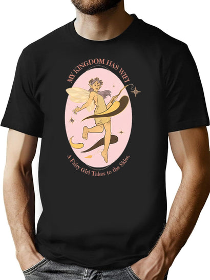 My Kingdom Has Wifi Vintage Fairy Design T-Shirt for Men & Women, T-Shirts Graphic Tee - Black