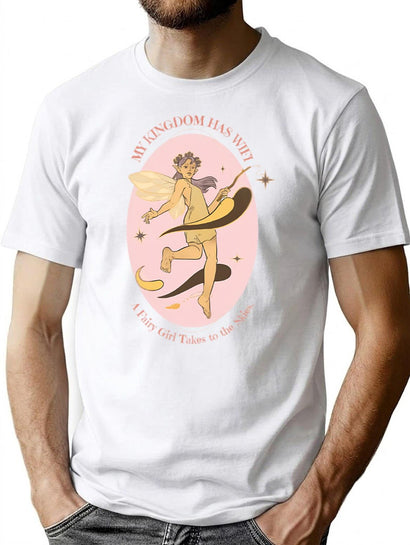 My Kingdom Has Wifi Vintage Fairy Design T-Shirt for Men & Women, T-Shirts Graphic Tee - Black