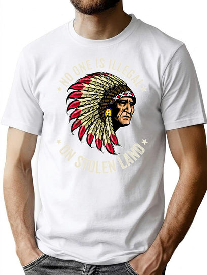 No One Is Illegal On Stolen Land Funny Vintage Immigration Saying T-Shirt for Men & Women, T-Shirts Graphic Tee - Black