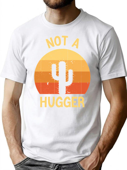 Not A Hugger Funny Vintage Cactus Sarcastic Retro Saguaro Cactus Sunset T-Shirt for Men & Women, T-Shirts Graphic Tee - Black