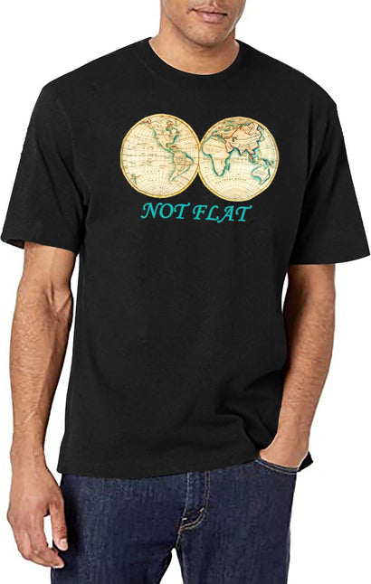 Not Flat -- Antique World Map For Large Or Small Chested People T-Shirt for Men & Women, T-Shirts Graphic Tee - Black