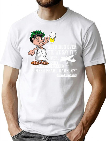 Nothing Is Over Funny Toga Party College Humor Cartoon T-Shirt for Men & Women, T-Shirts Graphic Tee - Black