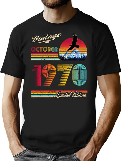 October 1970 Birthday T-Shirt for Men & Women, T-Shirts Graphic Tee - Black